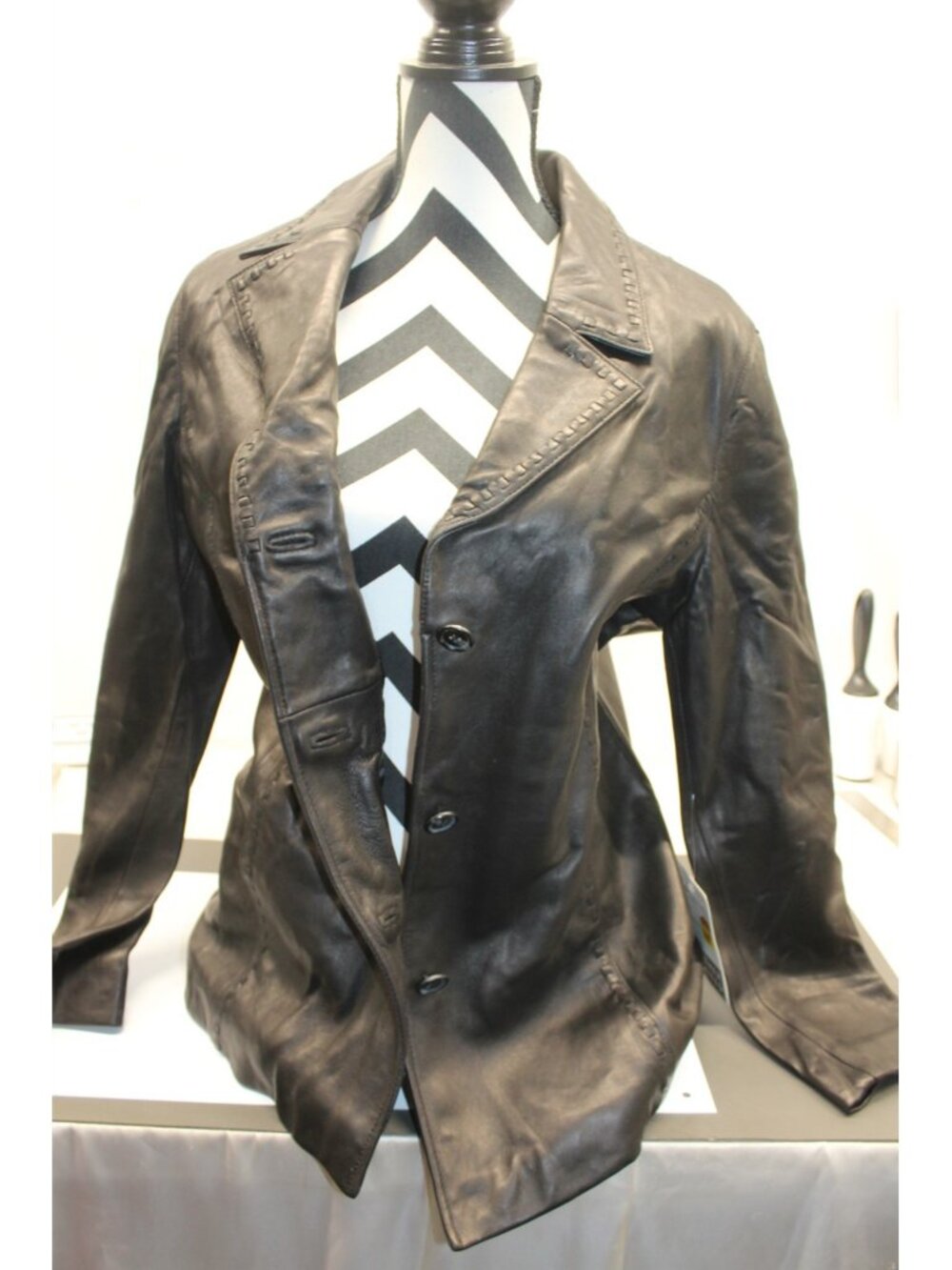 Leather Limited Black Leather Jacket Blazer Style Wide Embellished Lapel Large